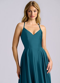 Azazie Truce Bridesmaid Dresses Ink Blue A-Line Stretch Satin Dress image7