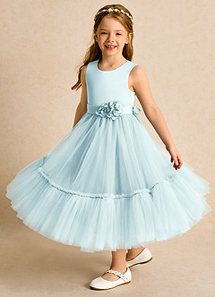 Azazie Miracle Blumenmädchenkleider A-Linie Schleifen Matte Satin Kleid Seegrün image4
