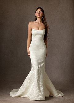 Azazie Serephina Wedding Dresses Antique White Mermaid Strapless Floral Jacquard Dress image1