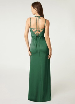 Azazie Desi Bridesmaid Dresses Dark Green Sheath Halter Corset Stretch Satin Dress image5