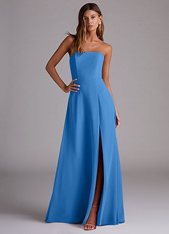 Azazie Wren Bridesmaid Dresses Blue Jay A-Line Side Slit Chiffon Convertible Dress image3