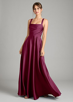 Azazie Shaude Bridesmaid Dresses Mulberry A-Line Pleated Stretch Satin Dress image1