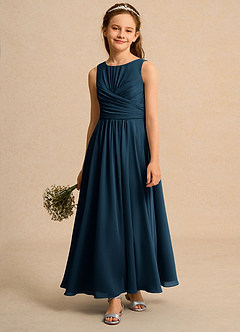 Azazie Ducky Girls Formal Flower Girl Dresses Dark Navy A-Line Pleated Chiffon Dress image4