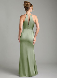 Azazie Aidyn Robes de demoiselle d'honneur Robe Fourreau en Satin extensible Plissée Vert Sauge image2