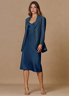 front Belicia Dark Navy 100% Linen Blazer