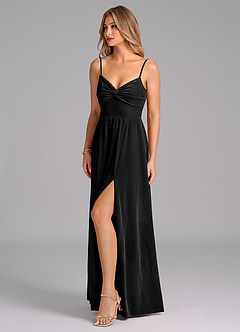 Azazie Zeya Bridesmaid Dresses Black A-Line Pleated Velvet Dress image6