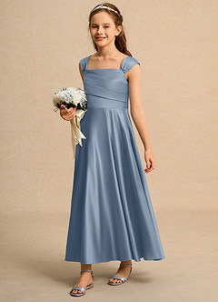 Azazie Bundle Girls Formal Abiti da Ragazza di Fiori Abito A-Line in Raso Opaco Plissettato Blu Polveroso image5