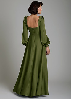Azazie Solana Robes de demoiselle d'honneur Robe Trapèze en Satin extensible Manches longues Olive Vif image2