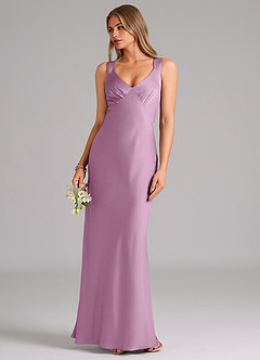 Azazie Kamila Bridesmaid Dresses Wisteria A-Line Pleated Stretch Satin Dress image5