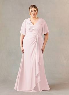 Azazie Carson vestidos de madre de la novia Vestido de Rosa Rubor de Gasa de Corte En A con Encaje de cuello en V image6