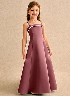 Azazie Izel Girls Formal vestidos de niña de las flores Vestido de Marfil Amatista de Satin Mate de Corte en A con Plisado image3