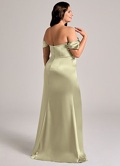 Azazie Saige Bridesmaid Dresses Moss Green Sheath Off the Shoulder Metallic Satin Convertible Dress image14