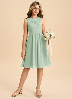 Azazie Skyla Junior Jurk van Chiffon met A-Lijn Geplooid Agave image1