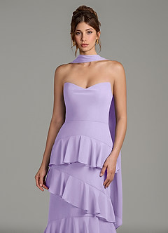 Azazie Imani Robes de demoiselle d'honneur Robe Trapèze en Mousseline de soie Rayé Lilas image2