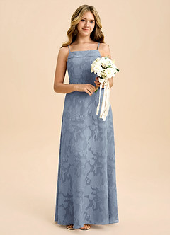 Azazie Anselie Junior Dusty Blue A-Line Off the Shoulder Floral Burnout Dress image6