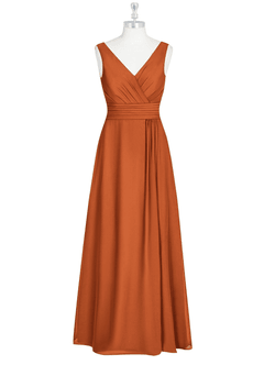 Azazie Karina Bridesmaid Dresses Cinnamon A-Line Pleated Chiffon Dress image8
