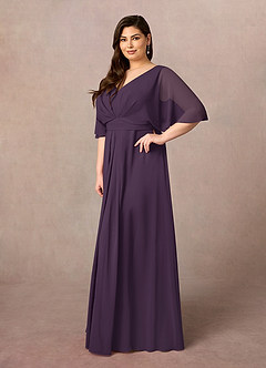Azazie Oksana Mother of the Bride Dresses Plum A-Line V-Neck Pleated Chiffon Dress image8