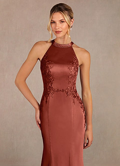 Azazie Tyra Mother of the Bride Dresses Terracotta Mermaid Lace Stretch Satin Dress image4