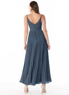 Azazie Raychelle Brautjungfernkleider A-Linie V-Hals Chiffon Kleid Neptunblau image2