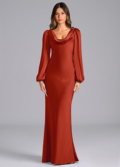 Azazie Rylina Brautjungfernkleider Meerjungfrau-Linie Langarm Stretch-Satin Kleid Rost image1