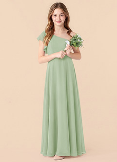 Azazie Arabella Junior Robe Trapèze en Mousseline de soie Rayé Vert Sauge image3