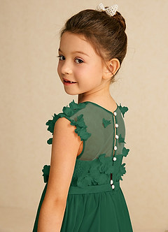 Azazie Arlo vestidos de niña de las flores Vestido de Verde Oscuro de Gasa de Corte En A con Lazo image6
