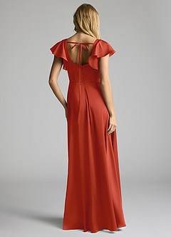 Azazie Bondi Bridesmaid Dresses Rust A-Line Bow Stretch Satin Dress image4
