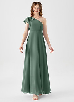 Azazie Arabella Junior Eucalyptus A-Line Ruched Chiffon Dress image5