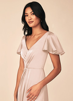 Azazie Soren Bridesmaid Dresses Blushing Pink A-Line Pleated Stretch Satin Dress image10