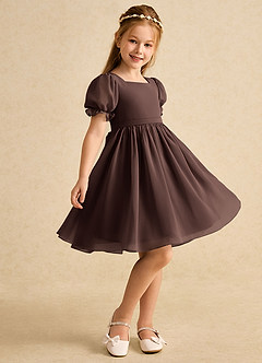 Azazie Jolie Blumenmädchenkleider A-Linie mit ärmel Chiffon Kleid Ganache image1