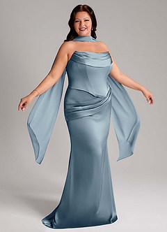 Azazie Sorrel Bridesmaid Dresses Dusty Blue Mermaid Strapless Stretch Satin Convertible Dress image12