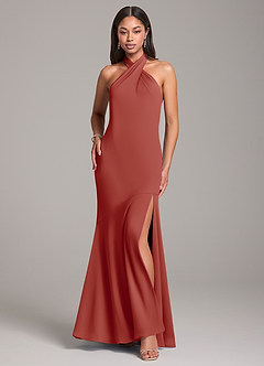 Azazie Lorena Bridesmaid Dresses Terracotta Mermaid Pleated Chiffon Dress image1