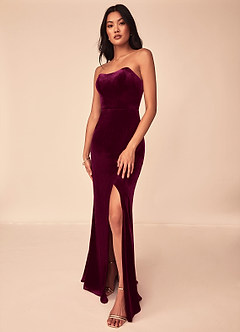 Azazie Nereda Robes de demoiselle d'honneur Robe Trapèze Convertible en velours Sans bretelle Cabernet image4