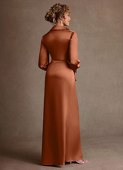 Azazie Jacinta vestidos de madre de la novia Vestido de Cobre de Satén Elástico de Corte Recto con Plisado image3
