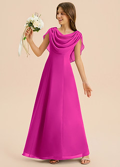 Azazie Lambie Junior Fuchsia A-Line Pleated Chiffon Dress image2