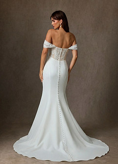 Azazie Yamelle Vestidos de novia Vestido de Blanco Diamante Champán de Satén de Corte Sirena con Vestidos sin tirantes image6