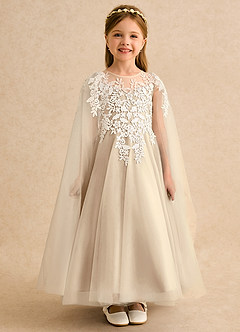 Azazie Dandelion Flower Girl Dresses Champagne Ball-Gown Lace Dress image3