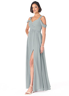 Azazie Lianne Vestidos de damas de honor Vestido de Gris Delfín de Gasa de Corte En A con Vestidos sin tirantes image3