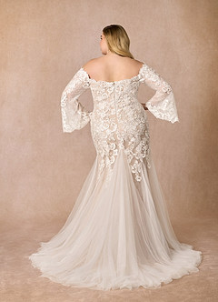 Azazie Arlette Wedding Dresses Diamond White Nude Mermaid Sweetheart Sequins Tulle Dress image10