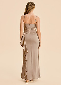 Azazie Lyla Junior Taupe Mermaid Pleated Stretch Satin Dress image2