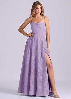 Azazie Elle Final Sale Lilac A-Line Pleated Floral Burnout Dress image1
