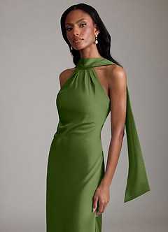 Azazie Cassiana Jurken voor bruidsmeisjes Jurk van Stretch Satijn met Zeemeermin Geplooid Jeneverbes image3