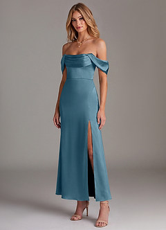 Azazie Saige Abiti da Damigella Abito Sirena in Raso Elasticizzato a Spalla Scoperta Bermuda image4