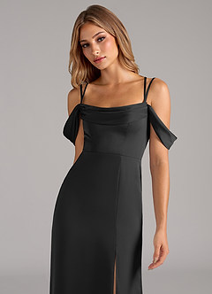 Azazie Callan At-home Try On Dresses Burgundy A-Line Pleated Stretch Satin Convertible Dress image6