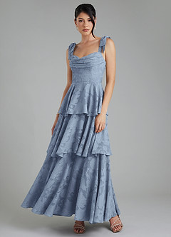 Azazie Jude Bridesmaid Dresses Dusty Blue A-Line Sweetheart Neckline Floral Burnout Dress image6