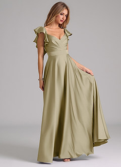 Azazie Leilani Bridesmaid Dresses Moss Green A-Line Ruched Stretch Satin Dress image4