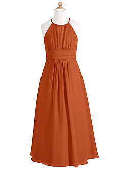 Azazie Bonnie Junior Burnt Orange A-Line Pleated Chiffon Dress image5