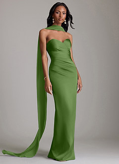 Azazie Sonora Vestidos de damas de honor Vestido de Albahaca de Satén Elástico de Corte Recto con Sin tirantes image9
