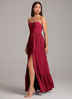 Azazie Kailee Bridesmaid Dresses Burgundy A-Line with Pockets Chiffon Dress image3