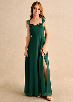 Azazie Chip Girls Formal Blumenmädchenkleider A-Linie ärmellos Chiffon Kleid Smaragd image1